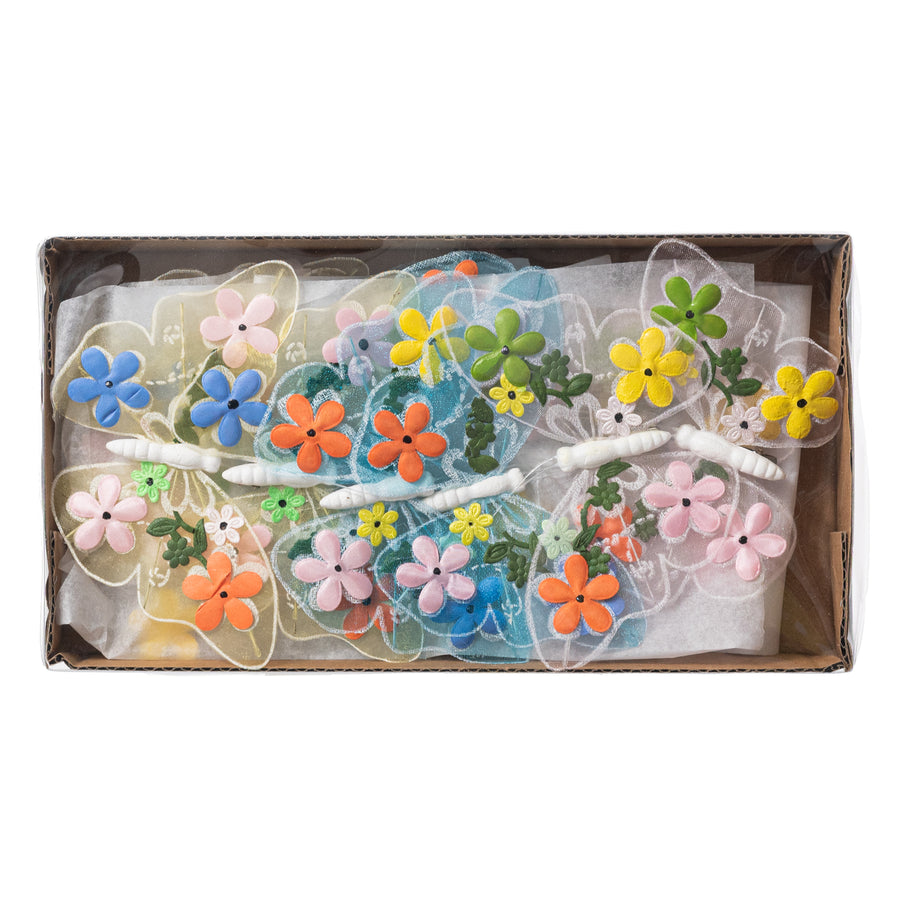 5" Faux Embroidery Butterfly Clips: 3 Assorted (Box of 12)