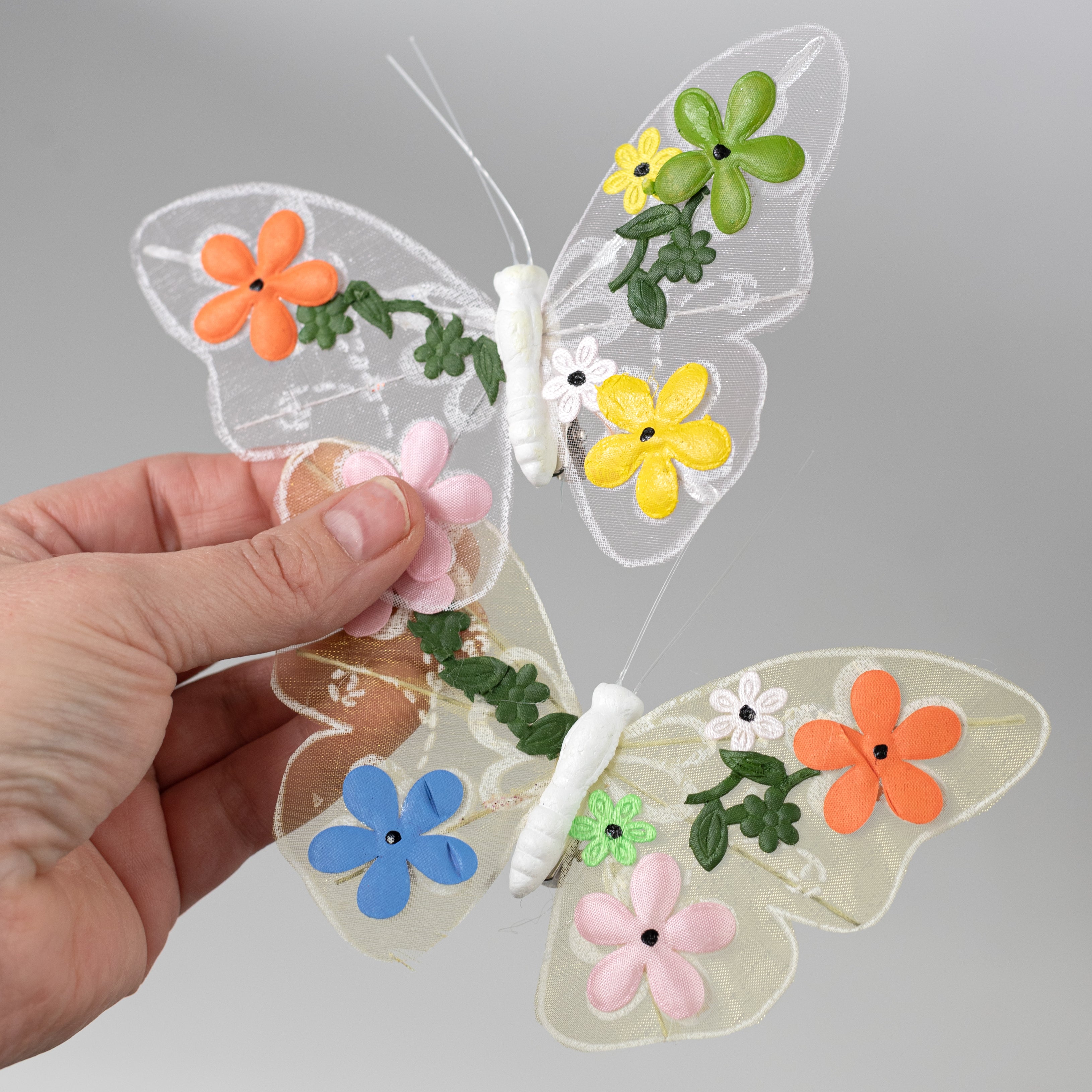 5" Faux Embroidery Butterfly Clips: 3 Assorted (Box of 12)