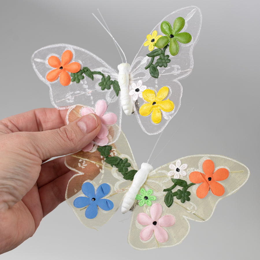 5" Faux Embroidery Butterfly Clips: 3 Assorted (Box of 12)