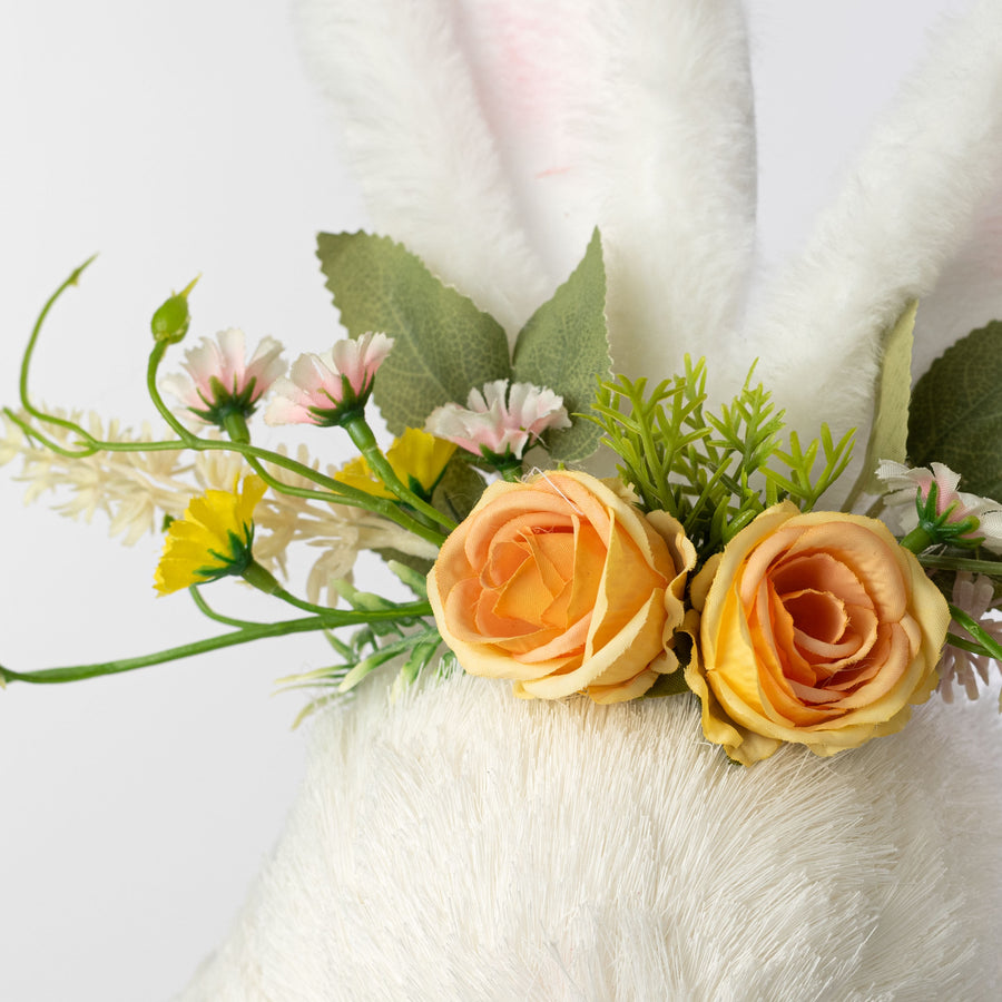 28" Fur & Sisal Floral Bunny Head Decor