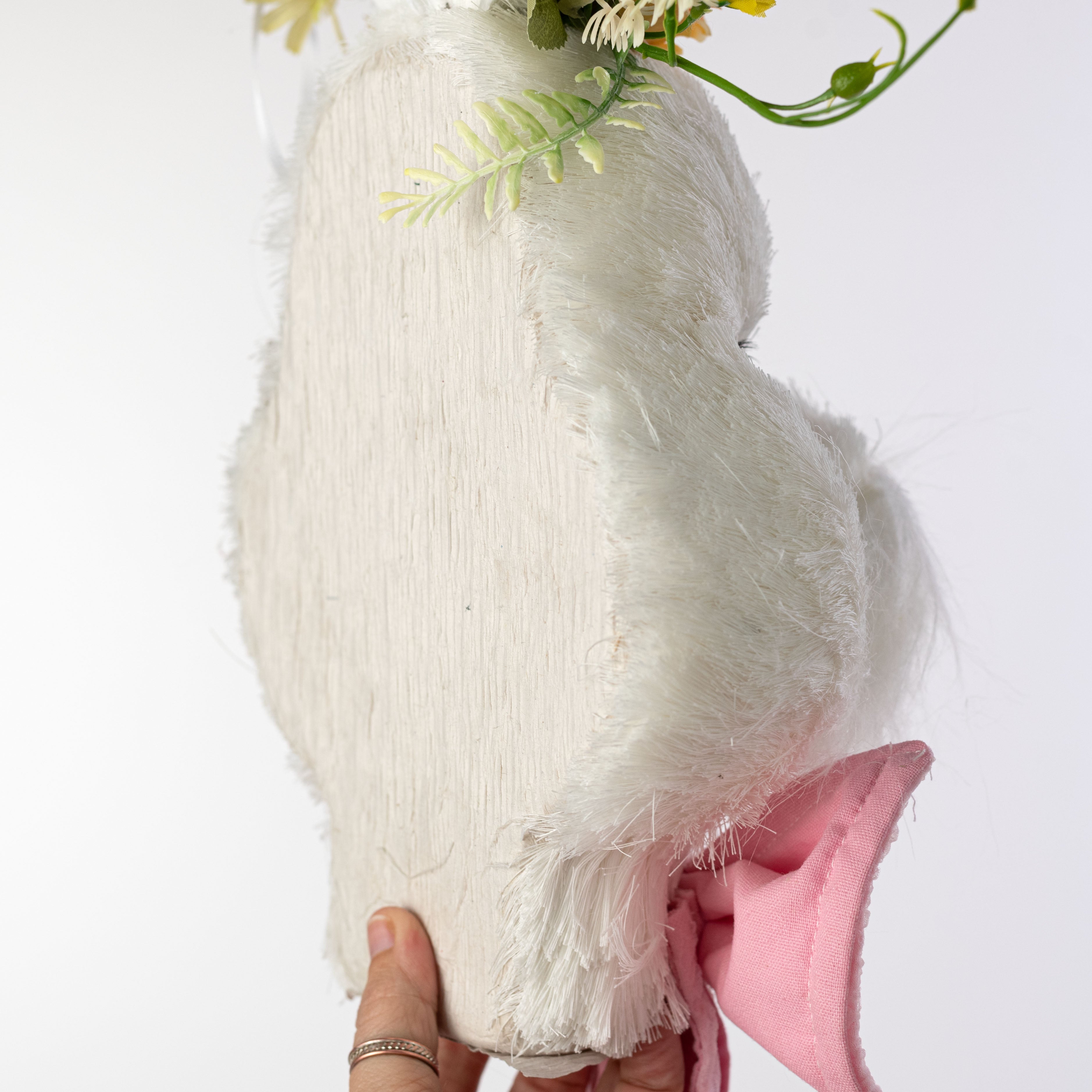 28" Fur & Sisal Floral Bunny Head Decor