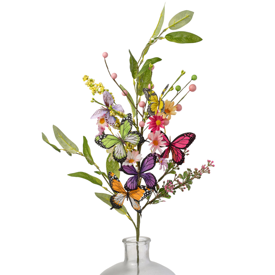 34" Mixed Flower & Butterflies Spray: Multicolor