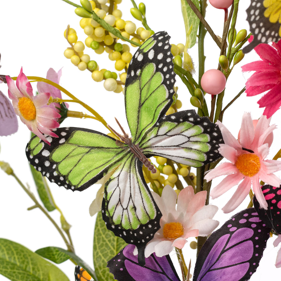 34" Mixed Flower & Butterflies Spray: Multicolor