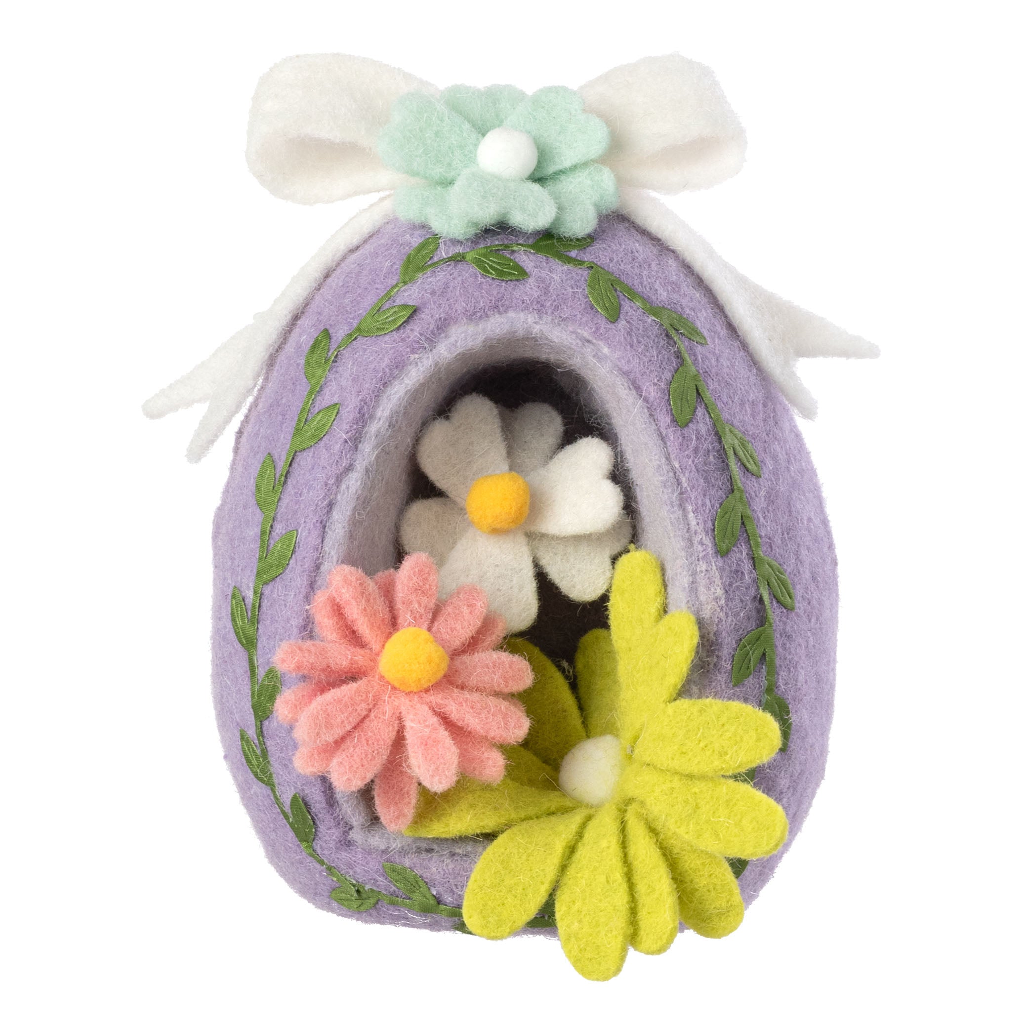 8" Felted Easter Egg with Daisies Decoration