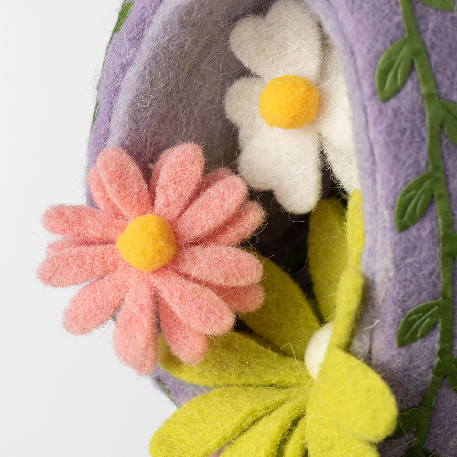 8" Felted Easter Egg with Daisies Decoration