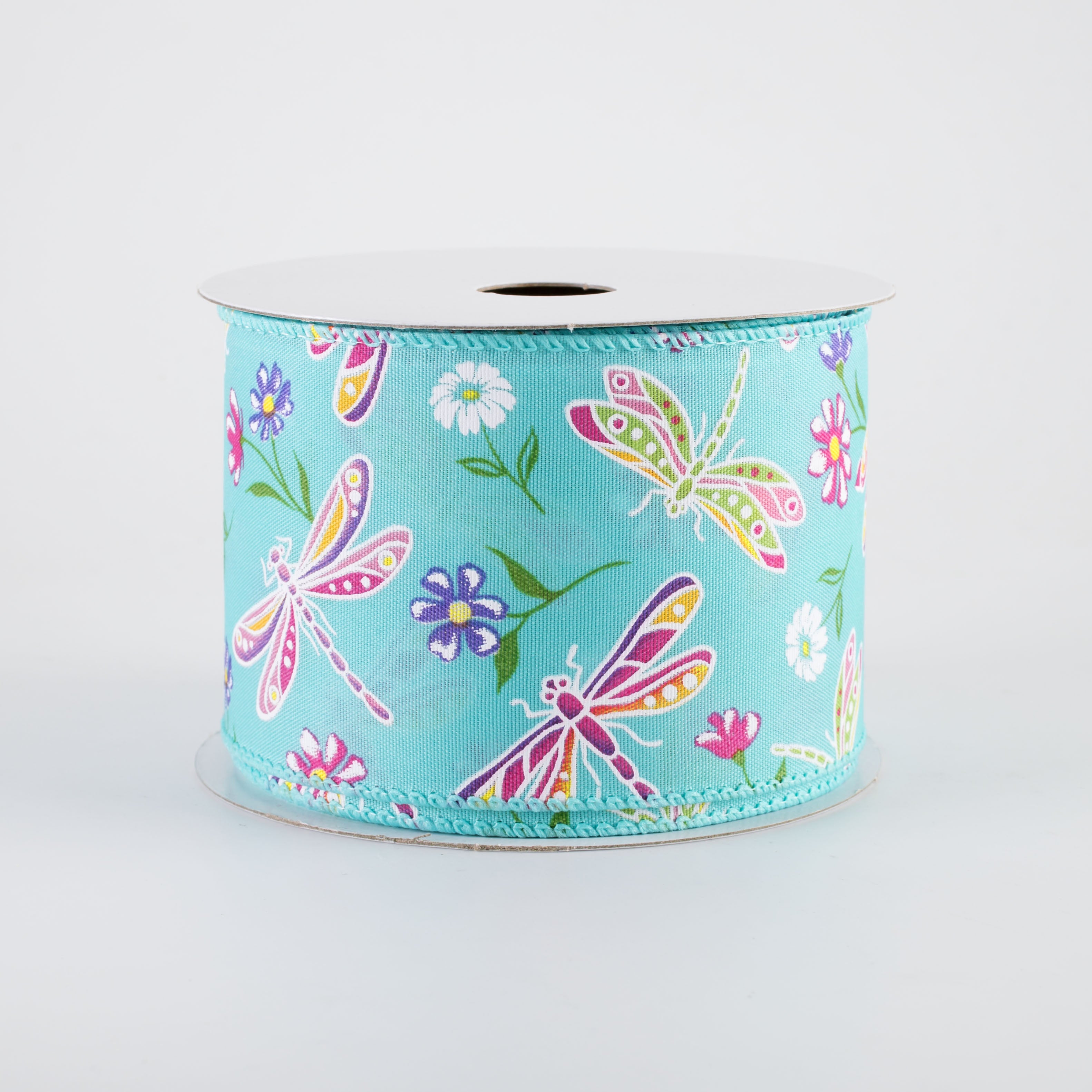 2.5" Dragonflies & Flowers Ribbon: Teal (10 Yards)