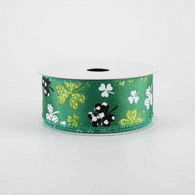 1.5" Patterned Glitter Shamrocks Ribbon: Emerald Green (10 Yards)