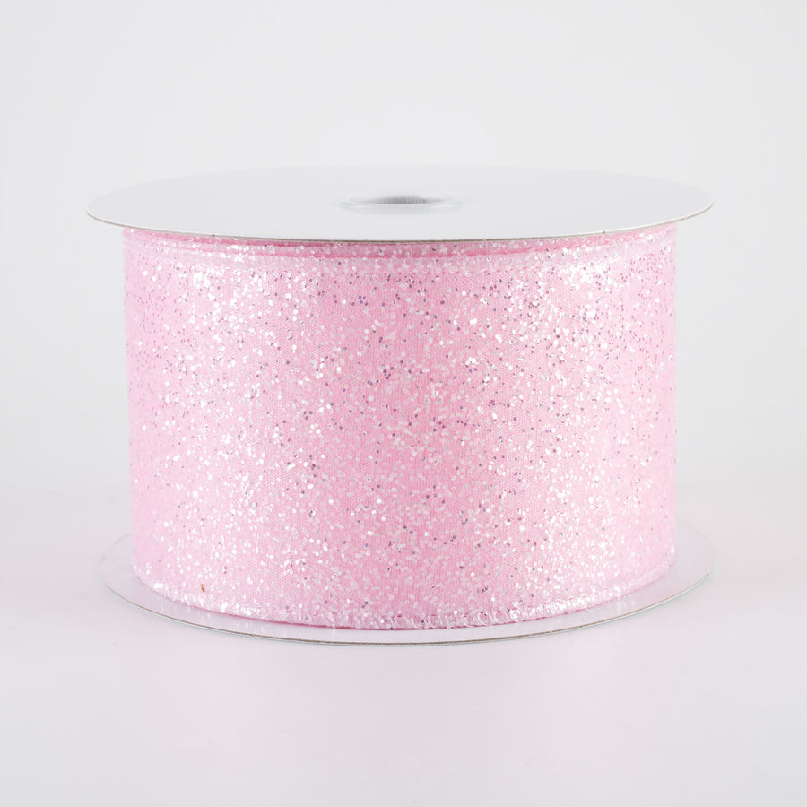 2.5" Candy Glittered Satin Ribbon: Light Pink (10 Yards)