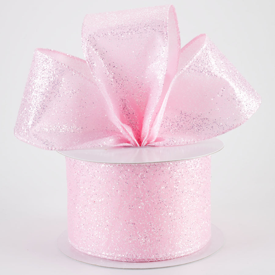 2.5" Candy Glittered Satin Ribbon: Light Pink (10 Yards)