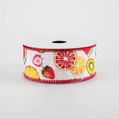 1.5" Citrus & Melons Fruit Collage Ribbon: White (10 Yards)