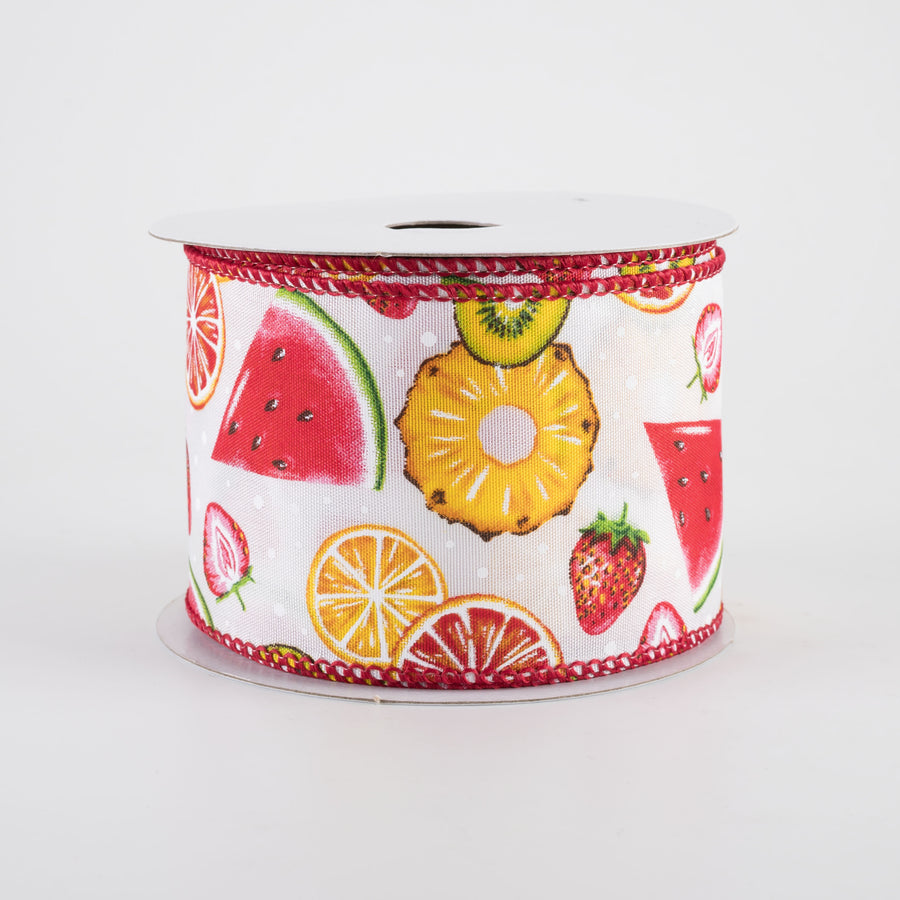 2.5" Citrus & Melons Fruit Collage Ribbon: White (10 Yards)