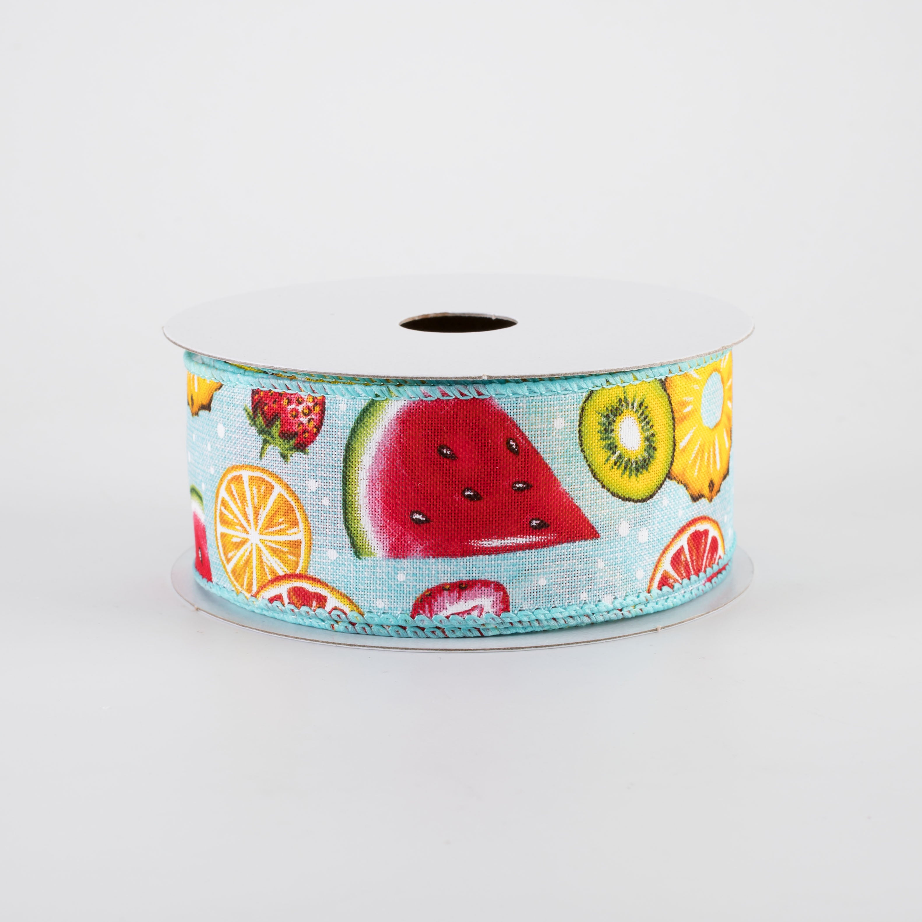 1.5" Citrus & Melons Fruit Collage Ribbon: Aqua Blue (10 Yards)