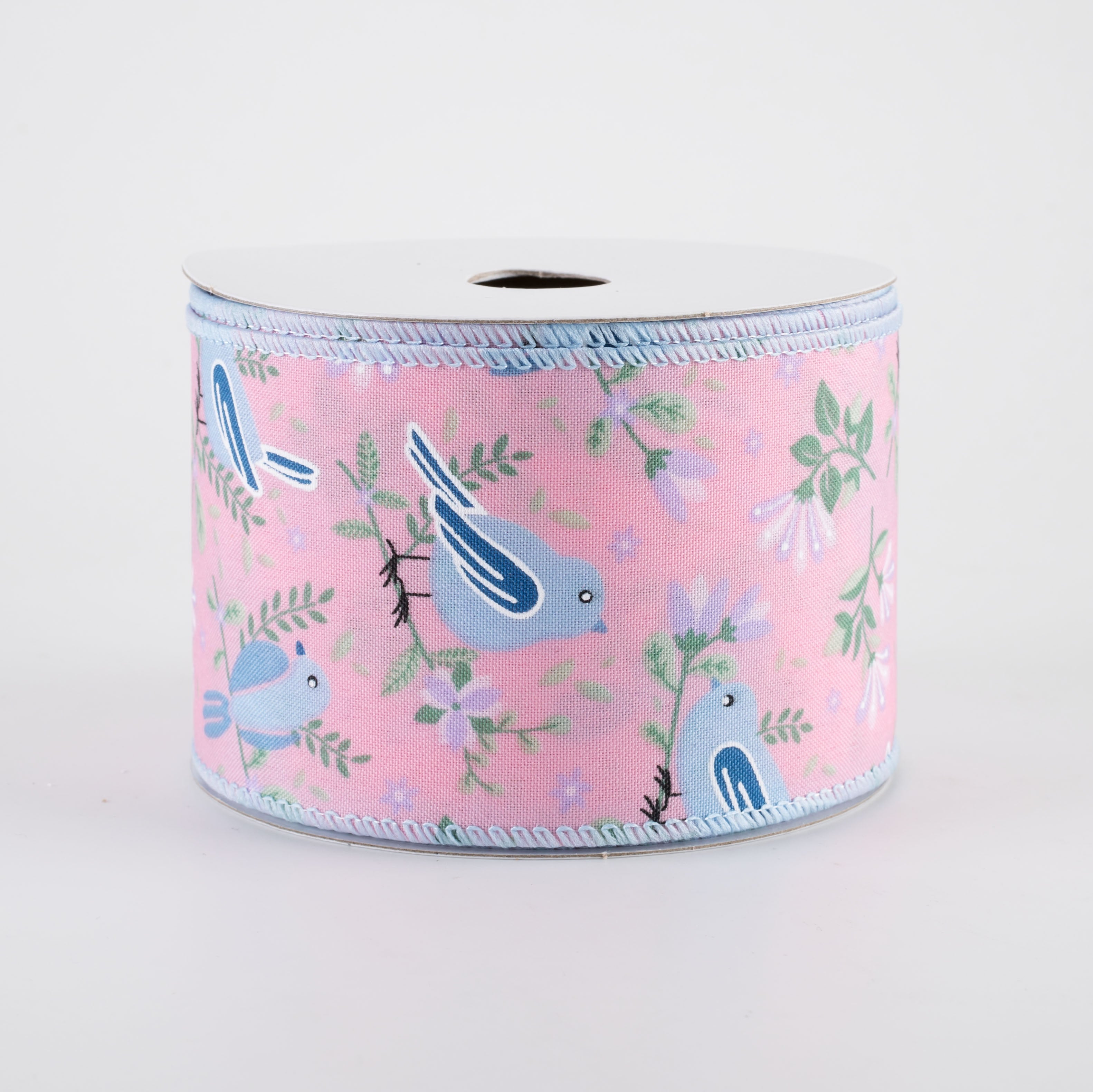 2.5" Blue Spring Birds & Flowers Ribbon: Mauve Pink (10 Yards)
