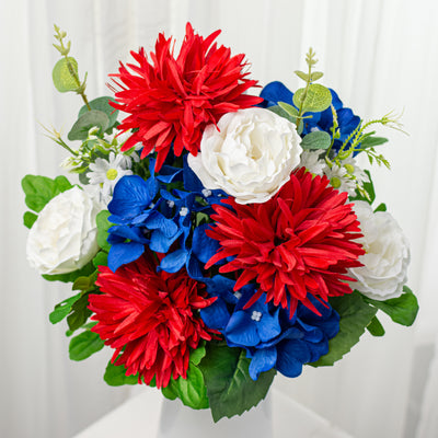 20" Rose, Hydrangea & Mum Bush: Red, White & Blue