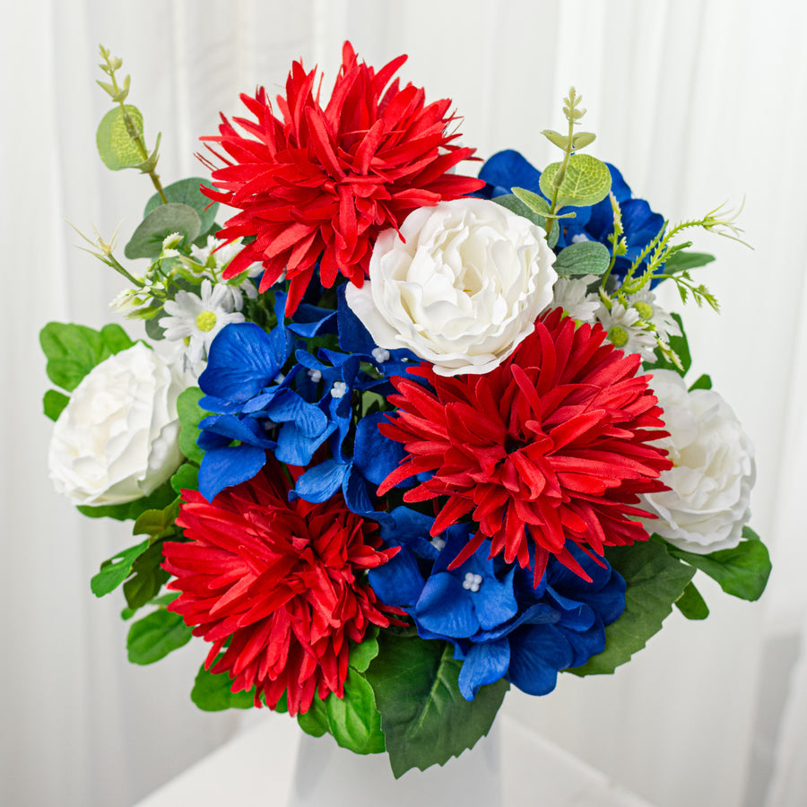 20" Rose, Hydrangea & Mum Bush: Red, White & Blue