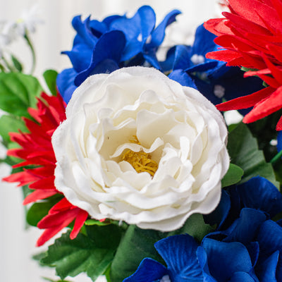 20" Rose, Hydrangea & Mum Bush: Red, White & Blue