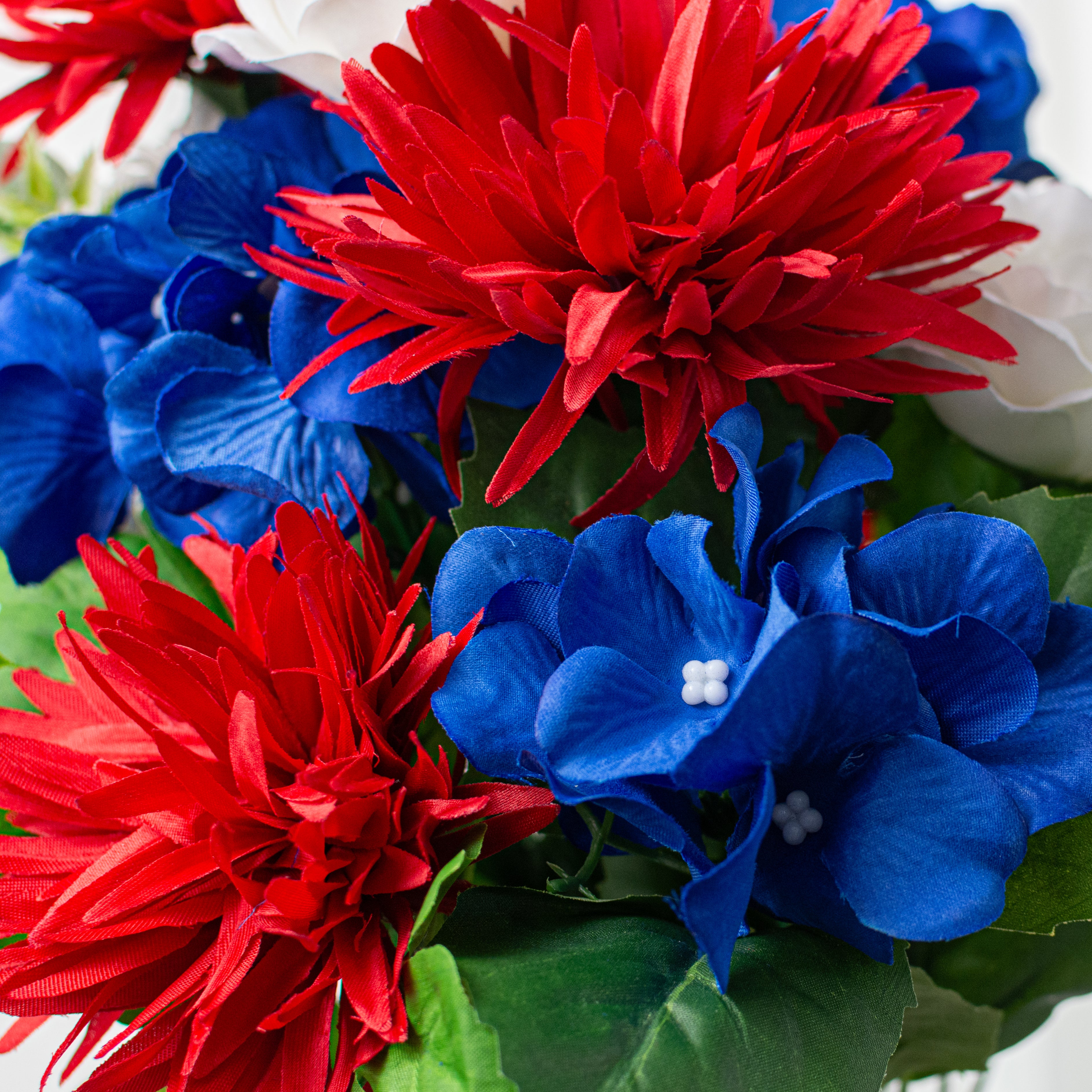 20" Rose, Hydrangea & Mum Bush: Red, White & Blue