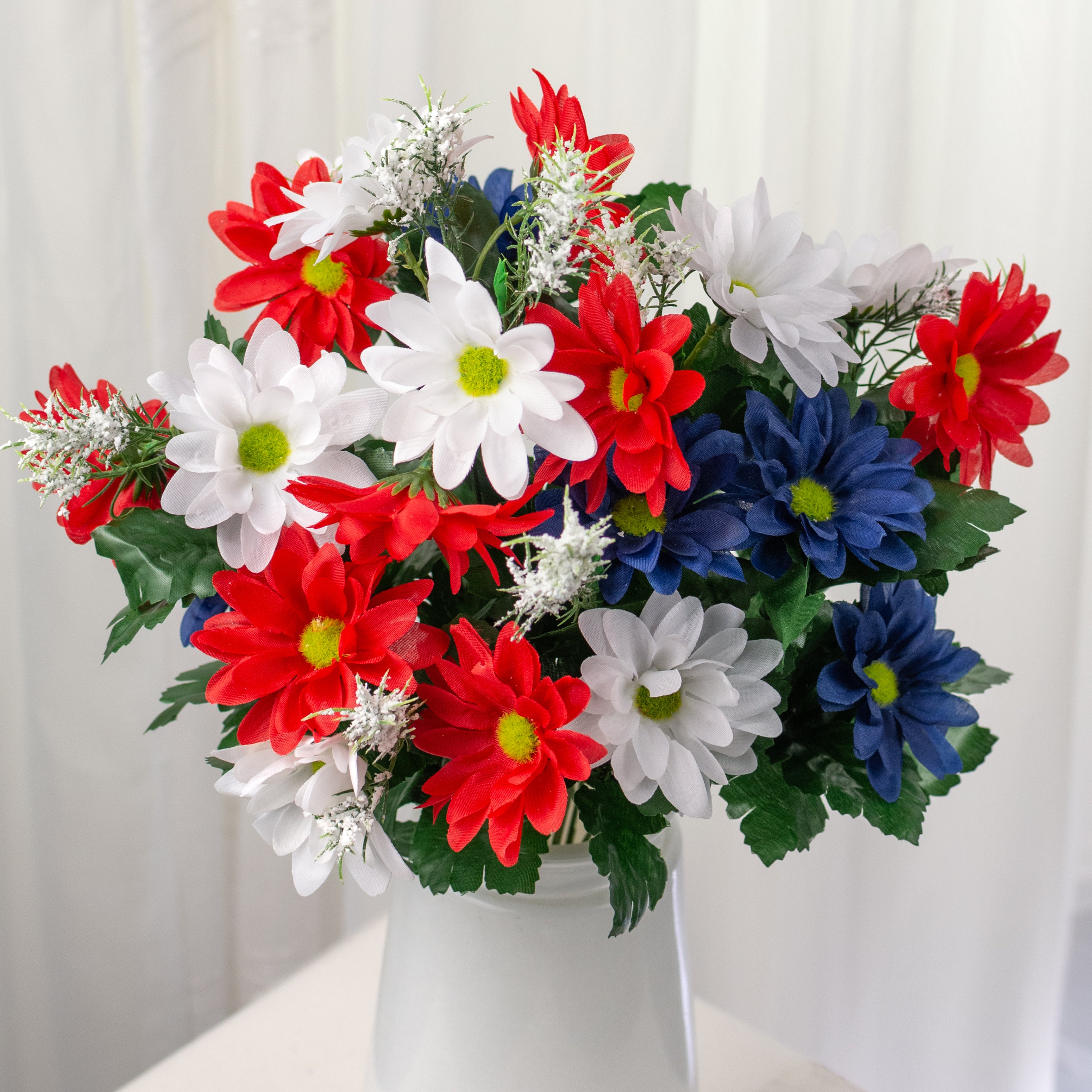 17" Colorfast Daisy Mix Bush: Red, White & Blue (14 Stem)