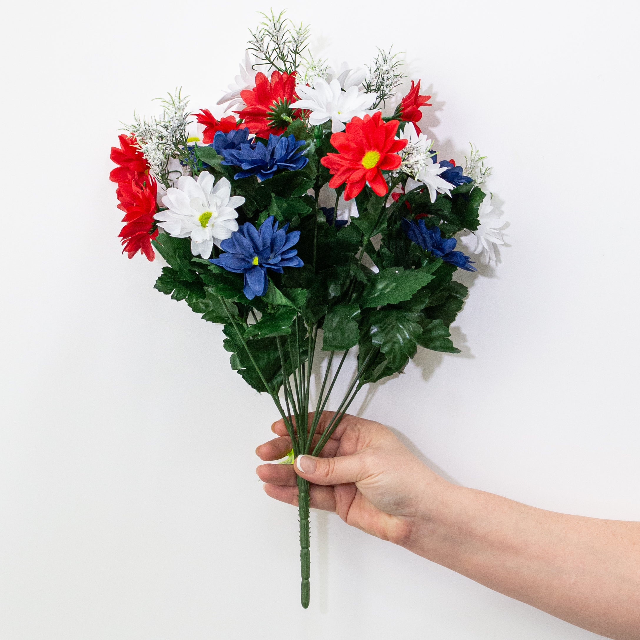 17" Colorfast Daisy Mix Bush: Red, White & Blue (14 Stem)