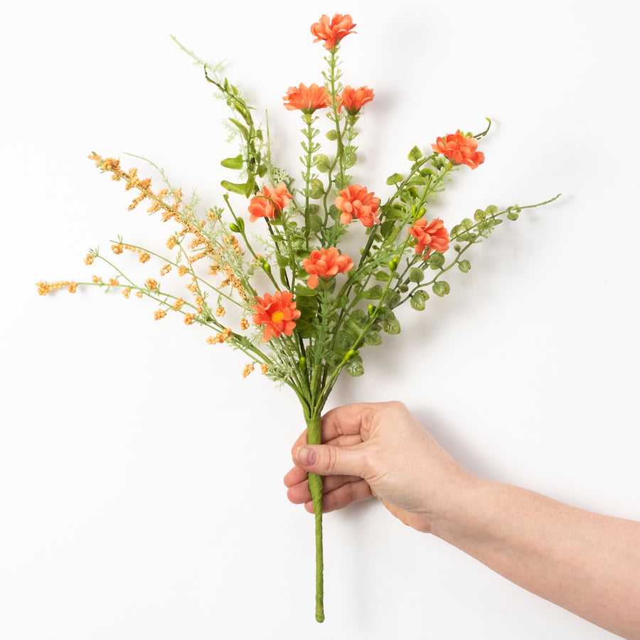 18" Fabric Wildflower Filler Pick: Coral Orange