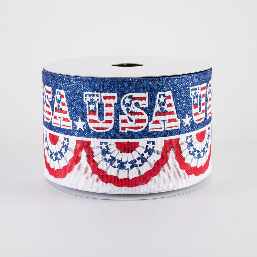 2.5" Patriotic Pleated Flag Bunting USA Ribbon: White (10 Yards)