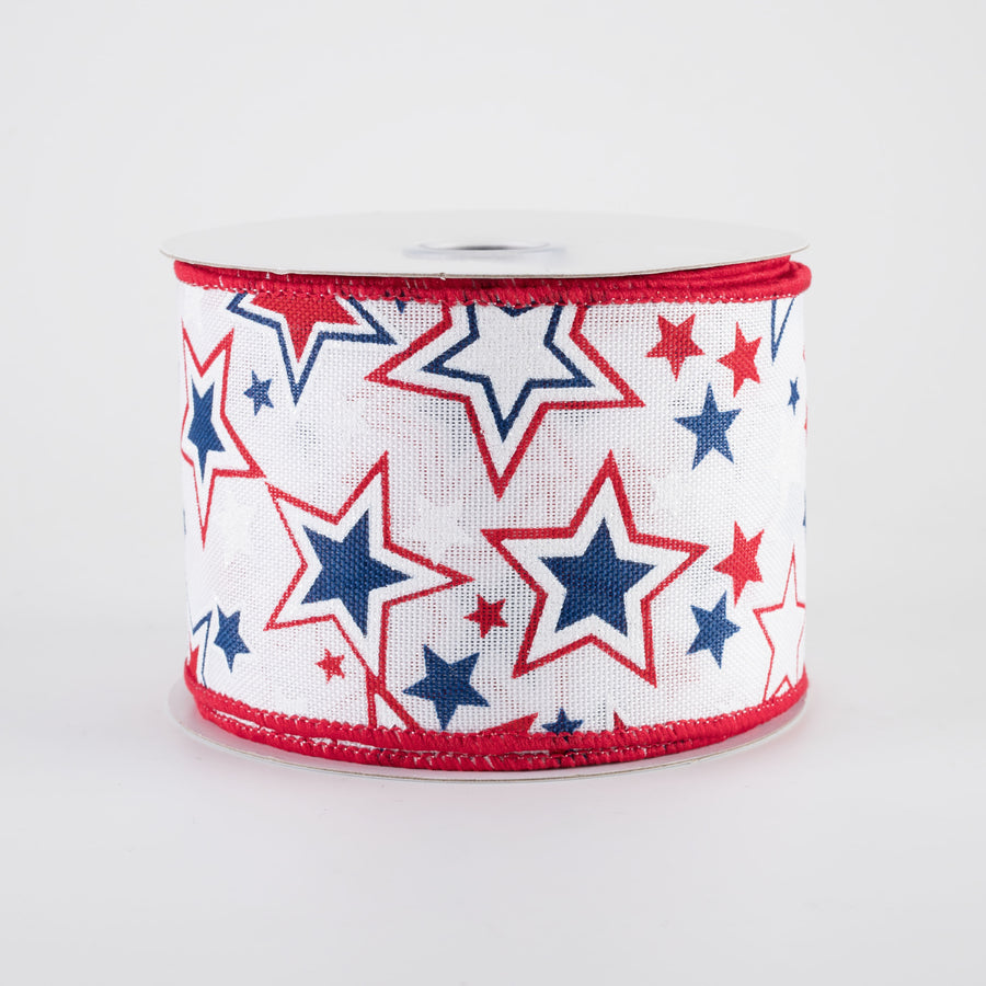 2.5" Printed Patriotic Stars Ribbon: White (10 Yards)