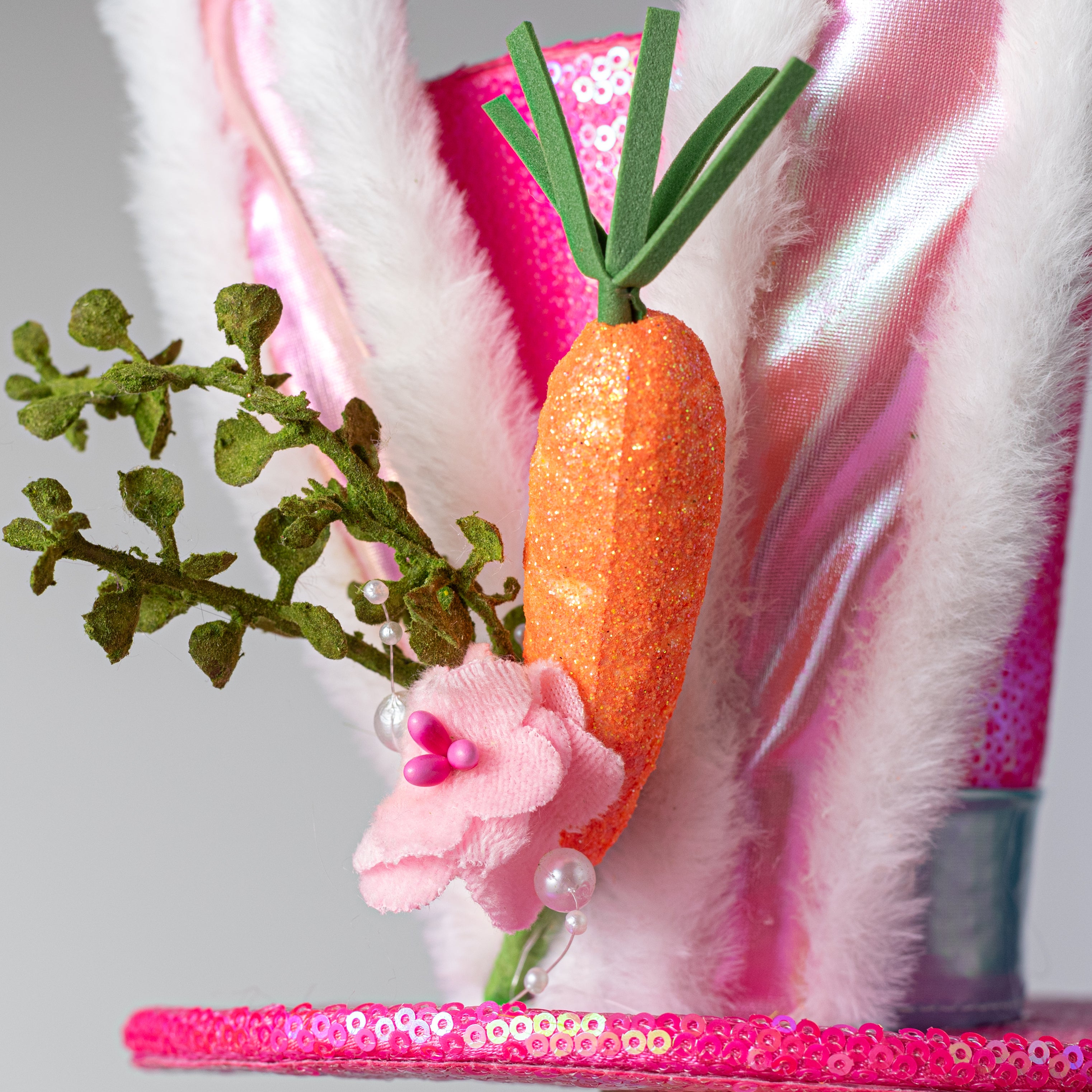 7.5" Sequin Bunny Top Hat Decor: Hot Pink