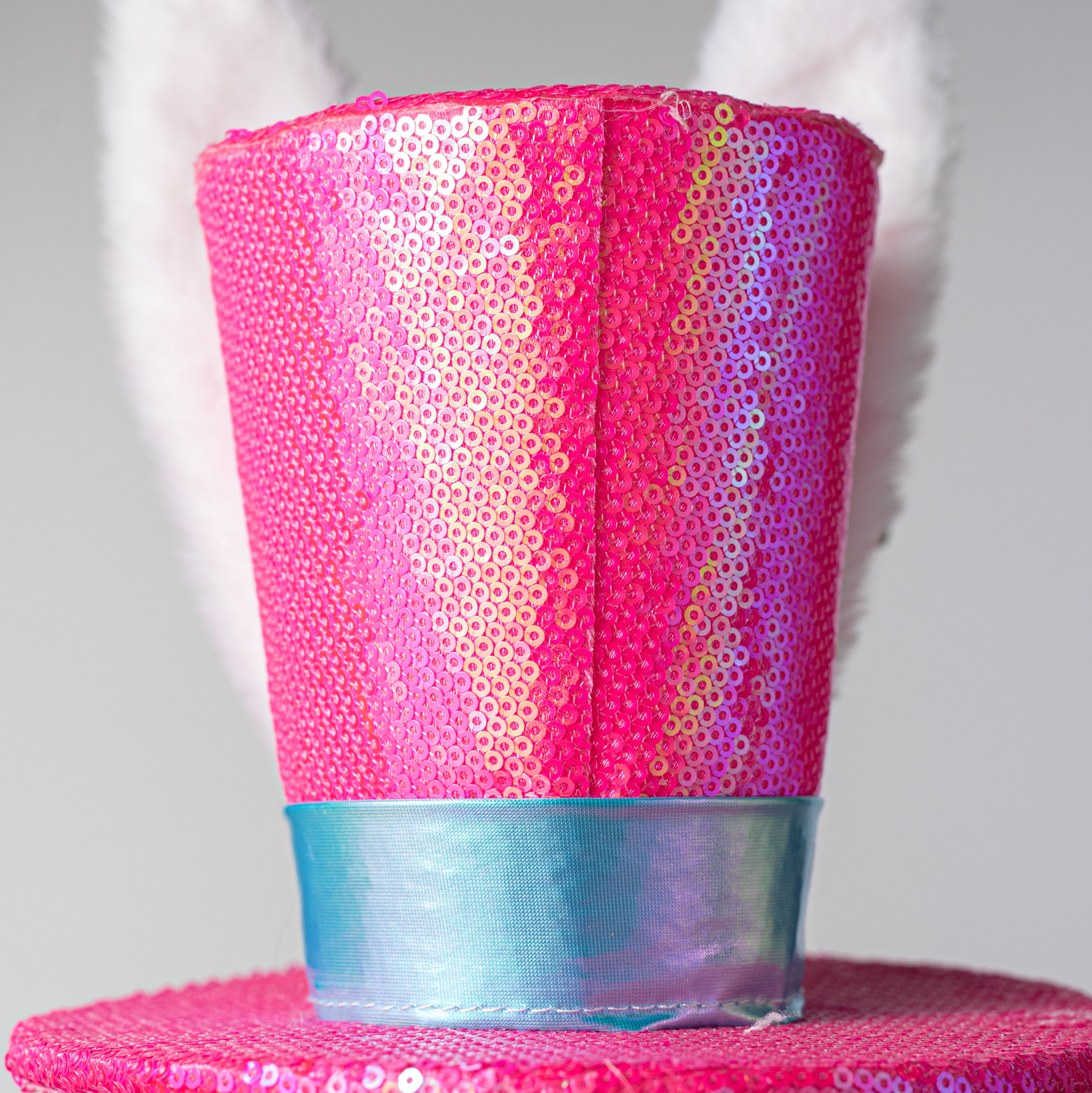 7.5" Sequin Bunny Top Hat Decor: Hot Pink
