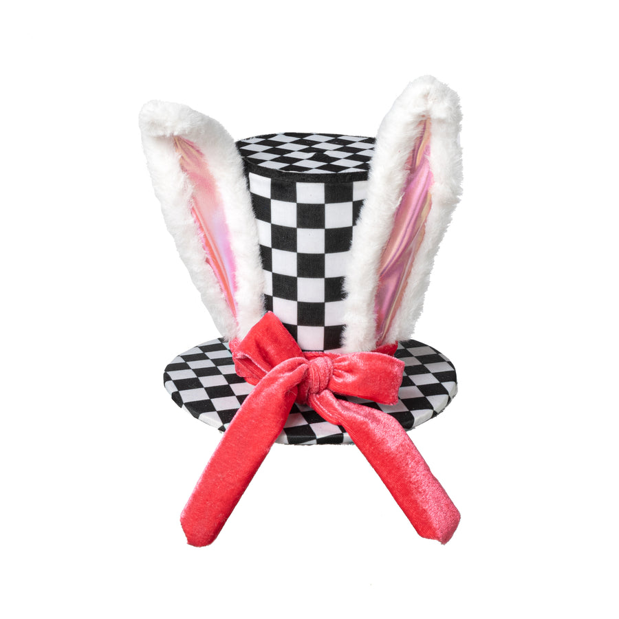 7.5" Black & White Check Bunny Top Hat Decor