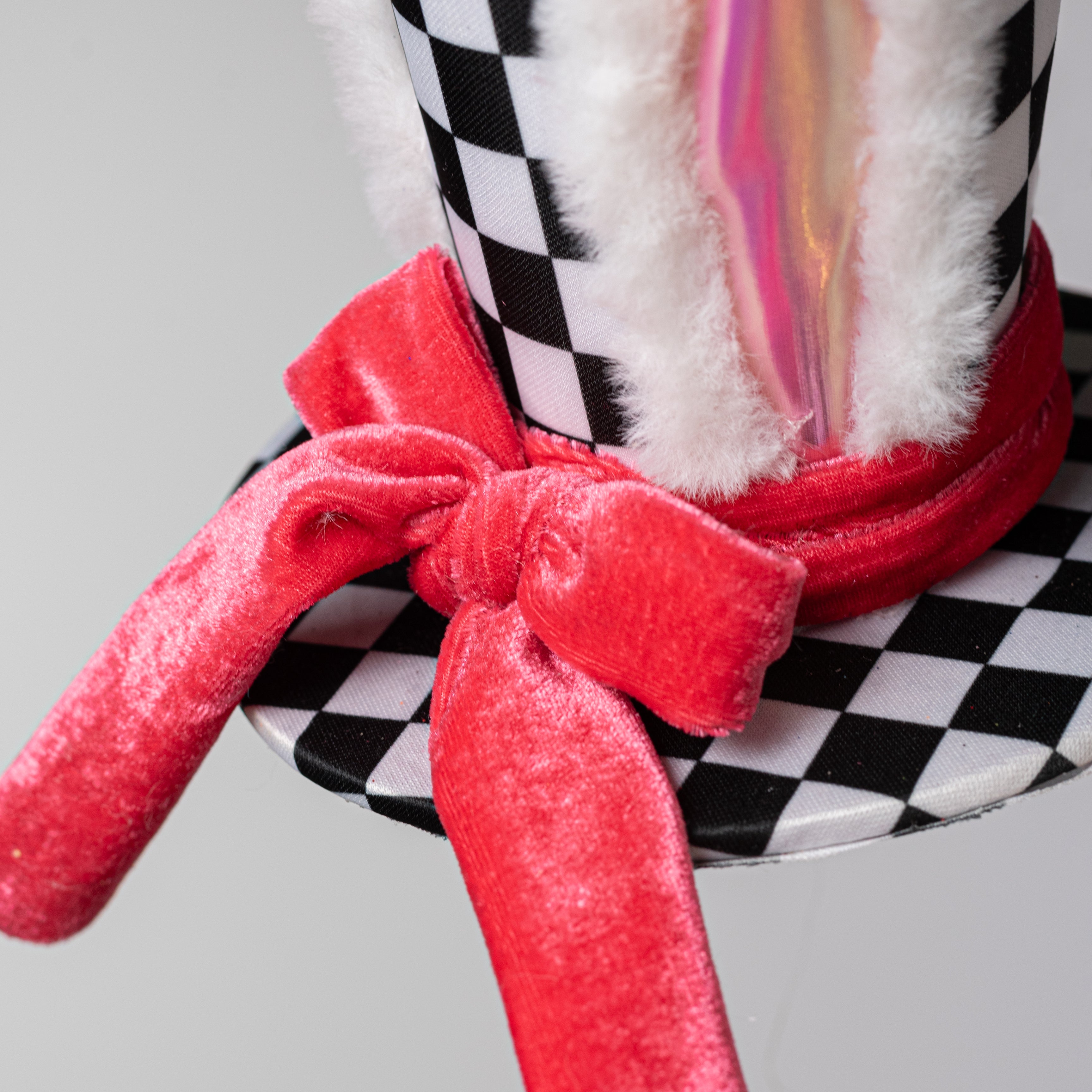 7.5" Black & White Check Bunny Top Hat Decor