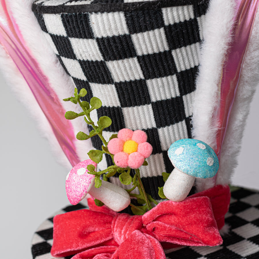 12" Black & White Check Bunny Top Hat Decor