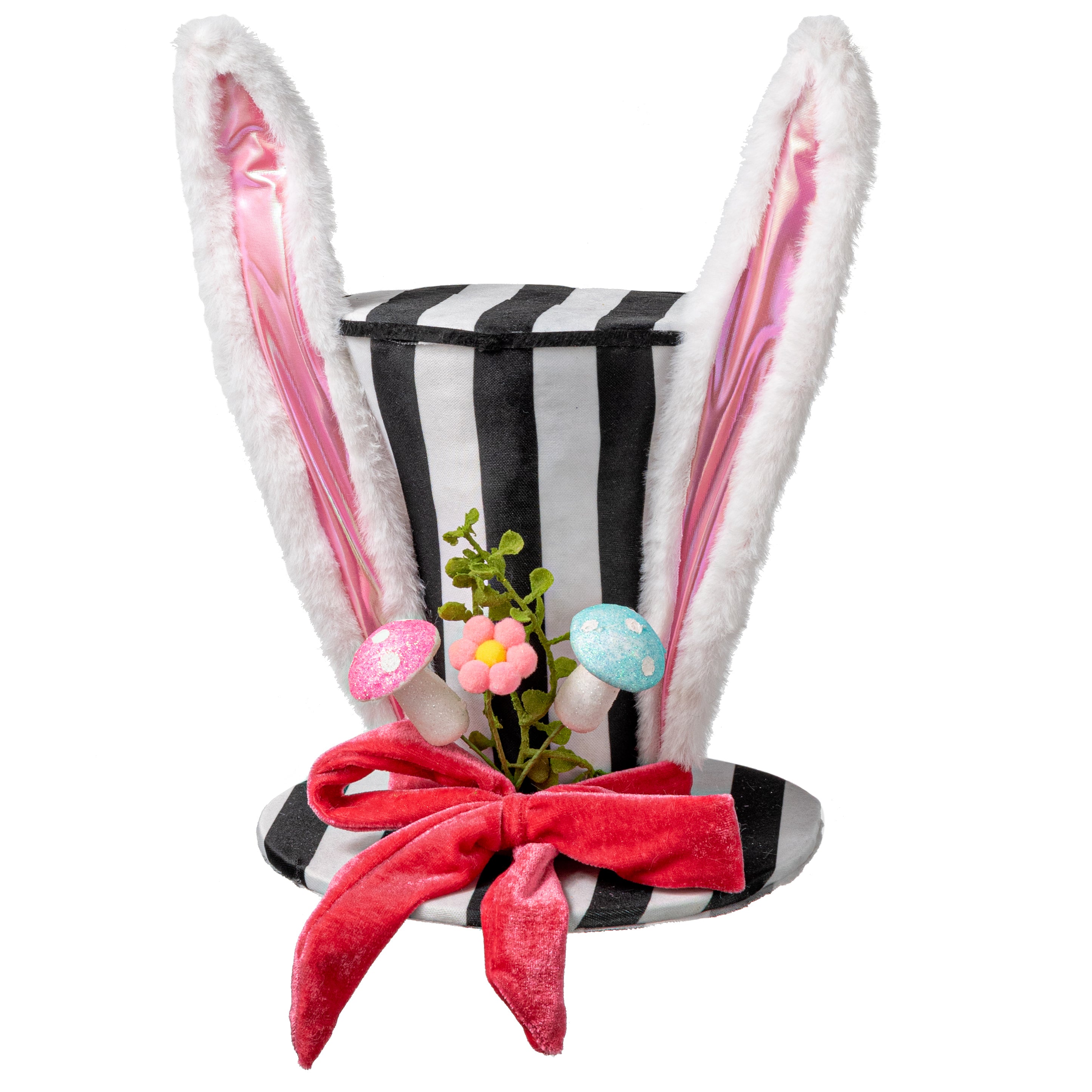 12" Black & White Stripe Bunny Top Hat Decor