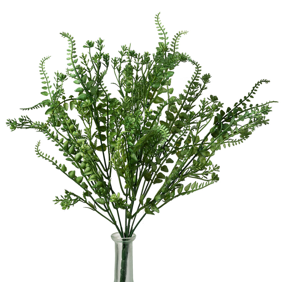 18" Mixed Plastic Button Fern Leaves Bush: Green (7 Stem)