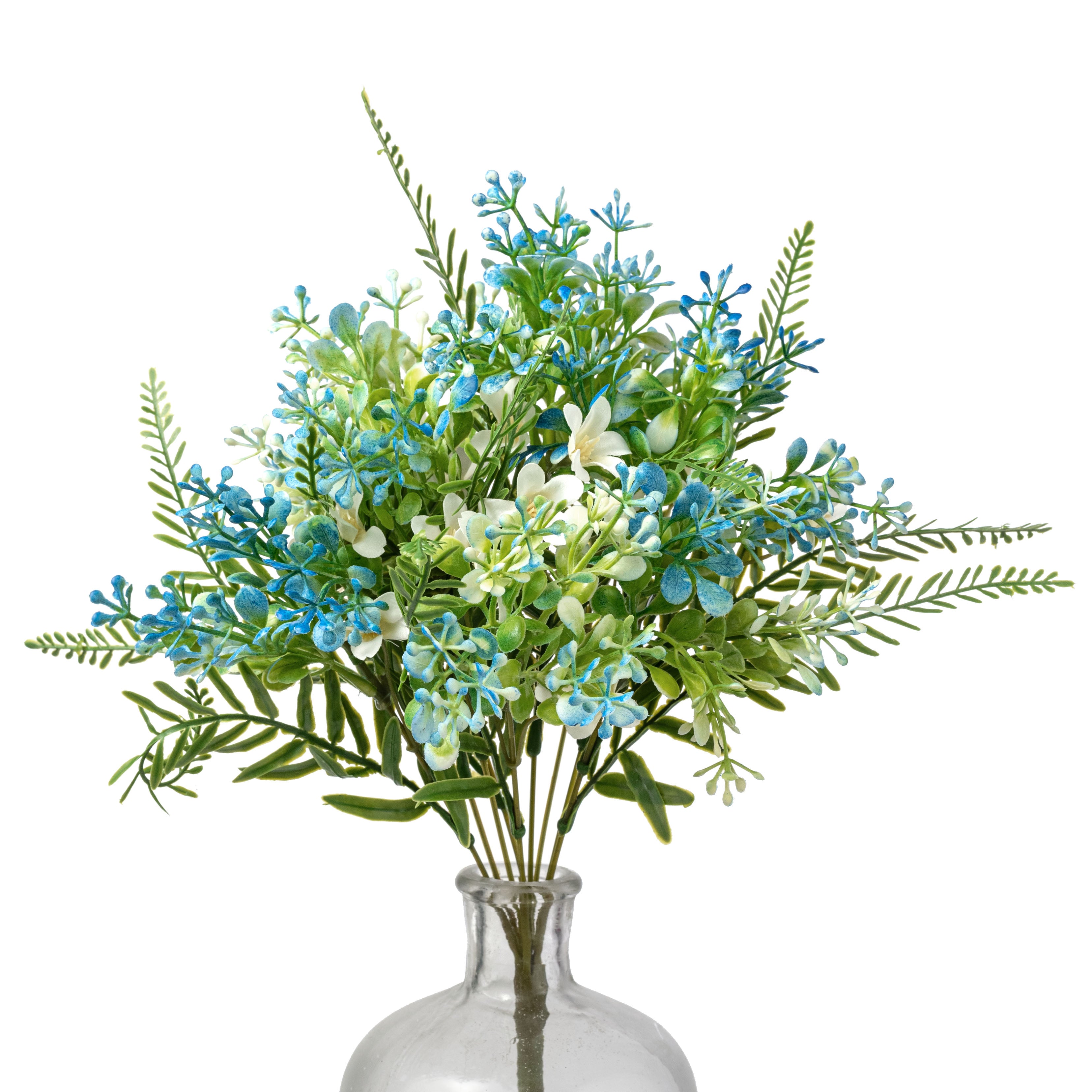 16" Plastic Leaves & Wildflower Bush: Blue (9 Stem)