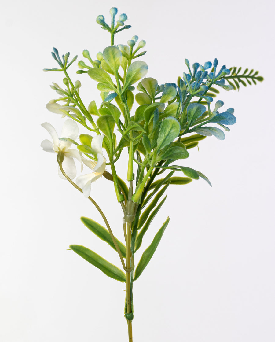 16" Plastic Leaves & Wildflower Bush: Blue (9 Stem)