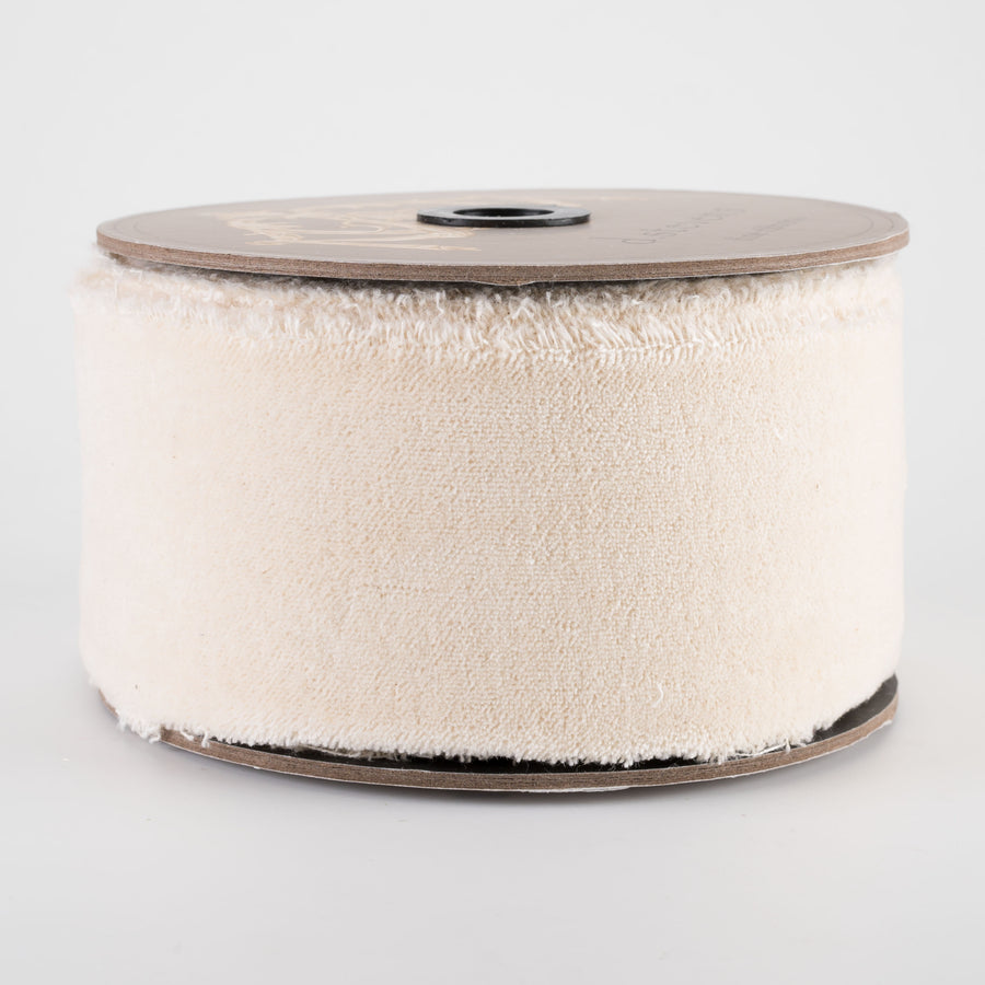 [D Stevens] 2.5" Torn Edge Unwired Velvet Ribbon: Ivory (10 Yards)