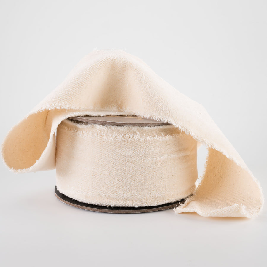 [D Stevens] 2.5" Torn Edge Unwired Velvet Ribbon: Ivory (10 Yards)