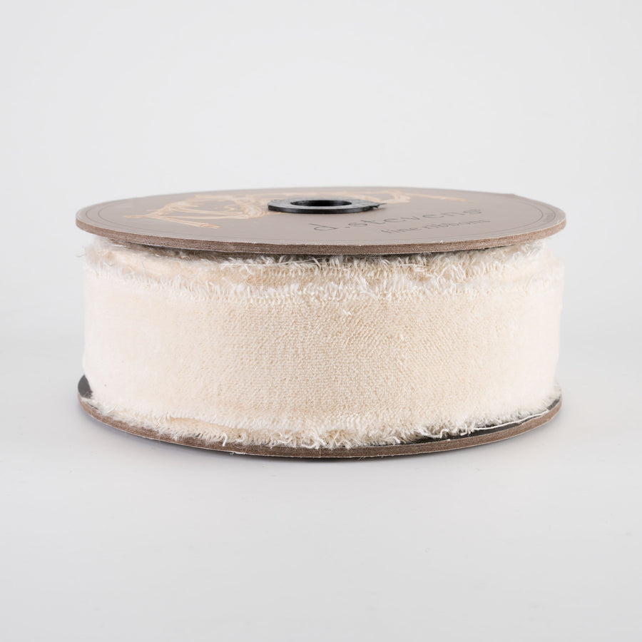 [D Stevens] 1.5" Torn Edge Unwired Velvet Ribbon: Ivory (10 Yards)