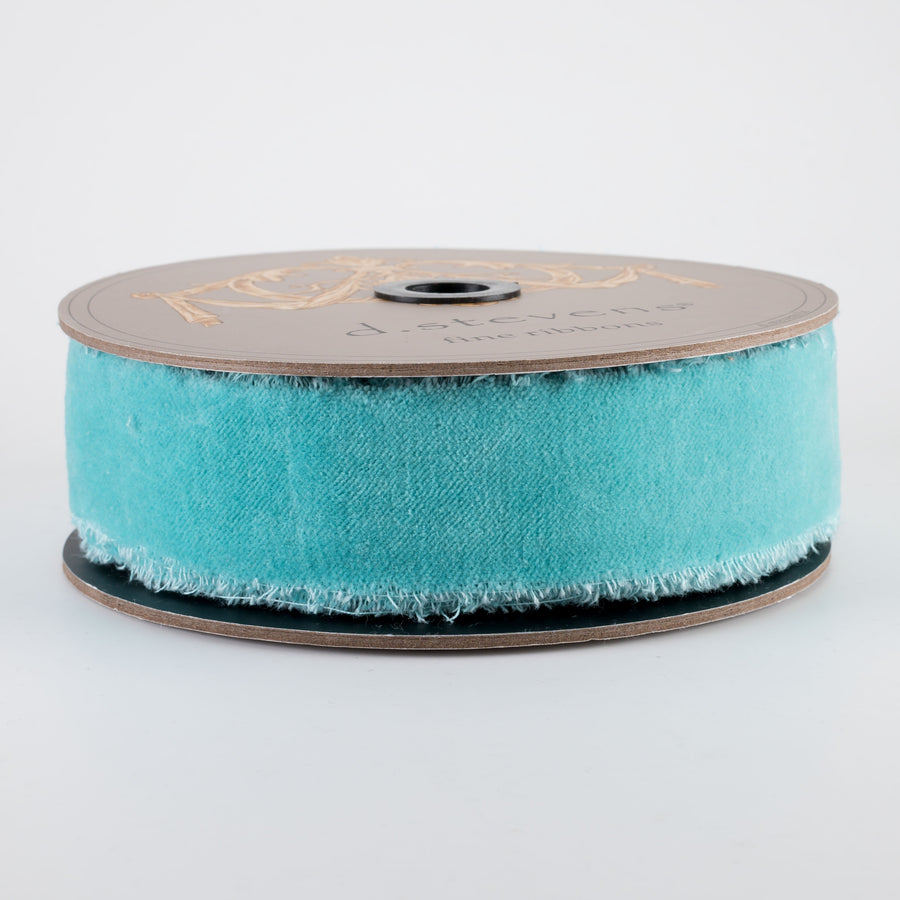 [D Stevens] 1.5" Torn Edge Unwired Velvet Ribbon: Ocean Blue (10 Yards)