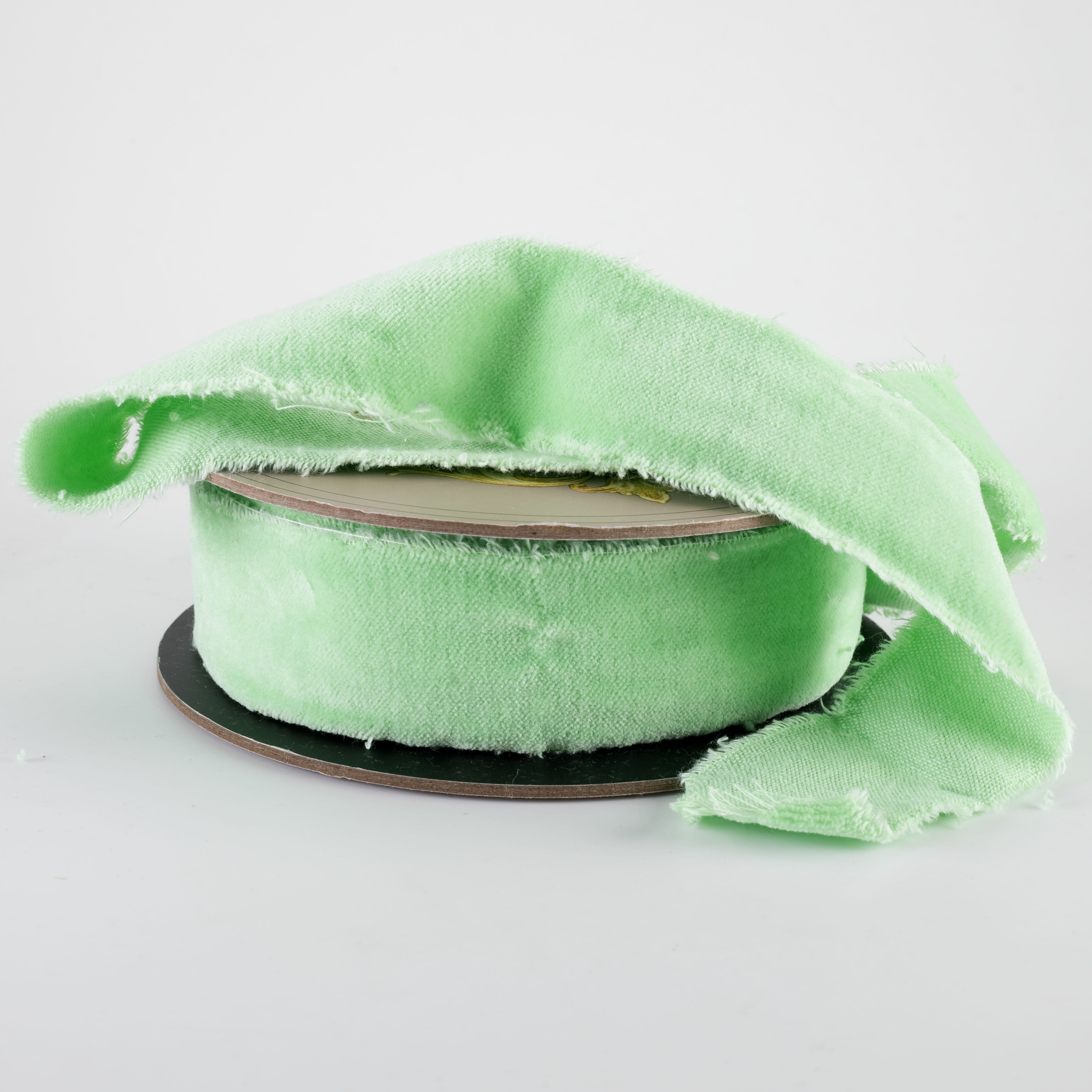 [D Stevens] 1.5" Torn Edge Unwired Velvet Ribbon: Spring Green (10 Yards)