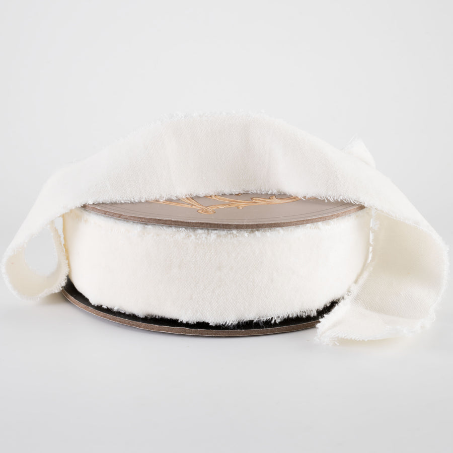 [D Stevens] 1.5" Torn Edge Unwired Velvet Ribbon: White (10 Yards)