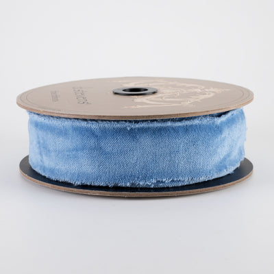 [D Stevens] 1.5" Torn Edge Unwired Velvet Ribbon: Cadet Blue (10 Yards)