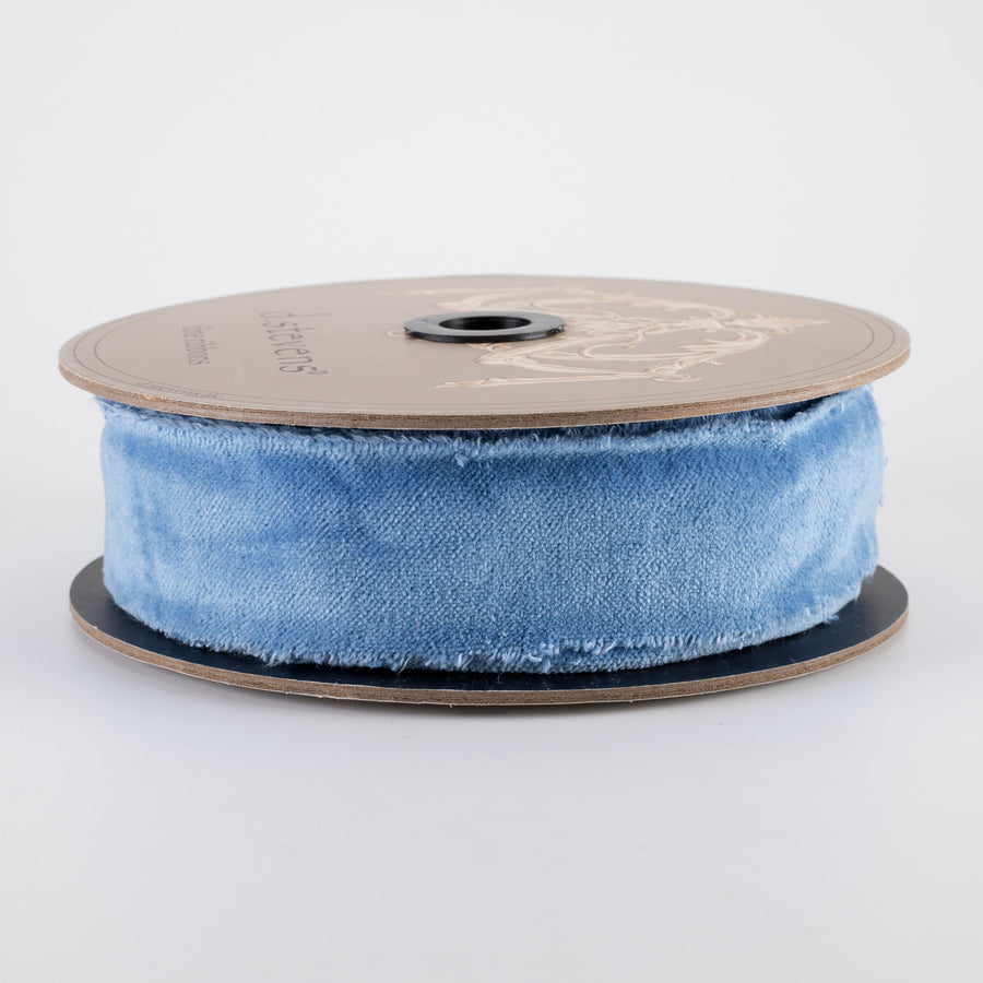 [D Stevens] 1.5" Torn Edge Unwired Velvet Ribbon: Cadet Blue (10 Yards)
