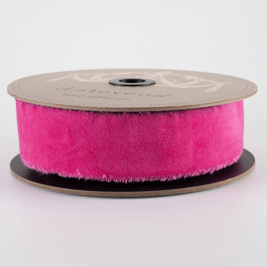 [D Stevens] 1.5" Torn Edge Unwired Velvet Ribbon: Magenta Pink (10 Yards)