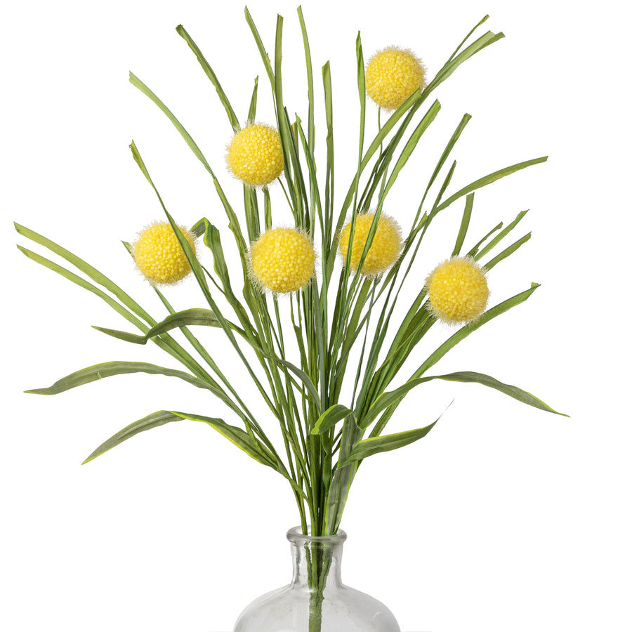 21" Pom Poms & Grass Bush: Yellow