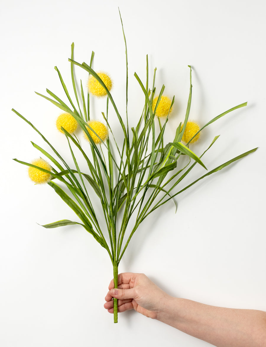 21" Pom Poms & Grass Bush: Yellow