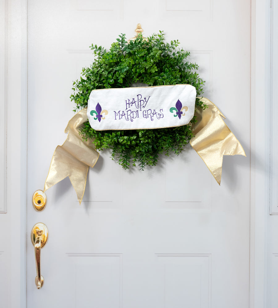 [D Stevens] 6" Velvet Embroidered Happy Mardi Gras Wreath Sash