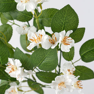 16" Mini Wild Roses & Leaves Spray: White