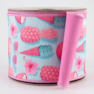 [D Stevens] 4" Dupioni Pineapple, Sunglasses & Coconut Ribbon: Pink (10 Yards)