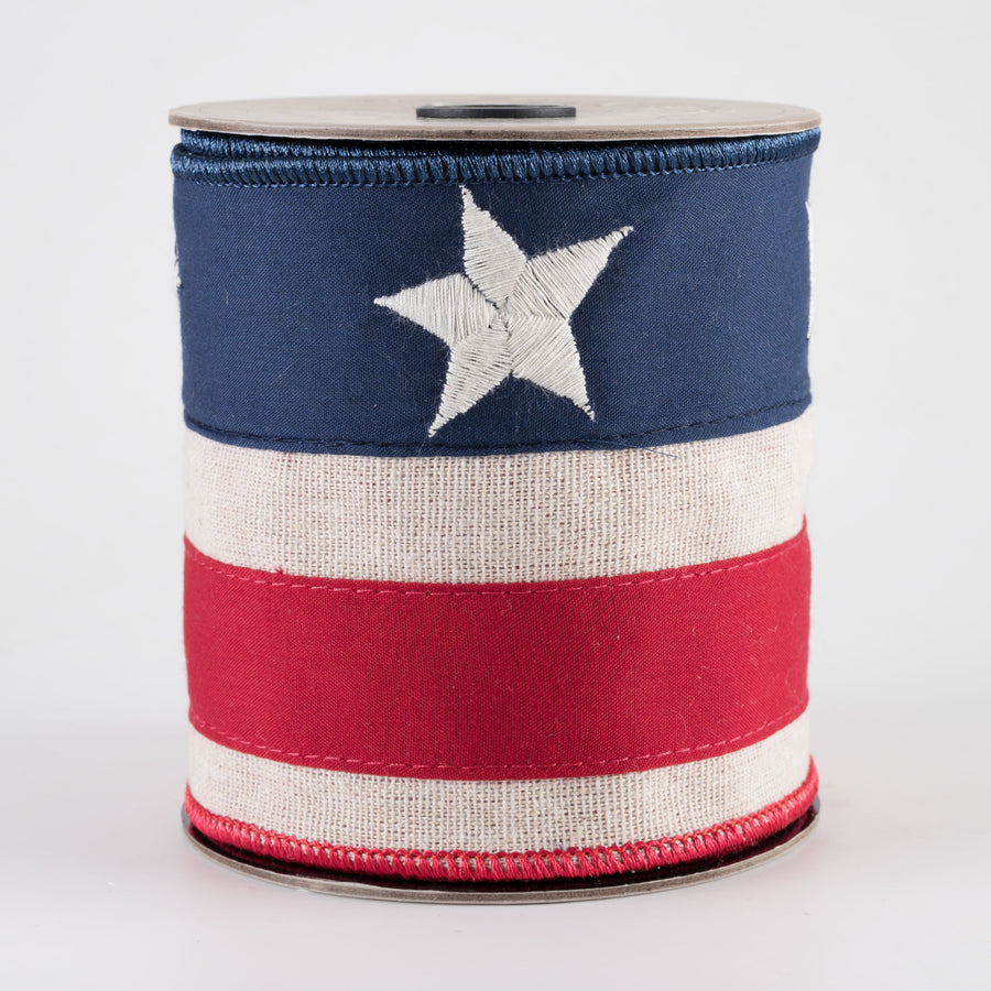 [D Stevens] 4" Canvas Embroidery Stars & Stripes Ribbon (5 Yards)